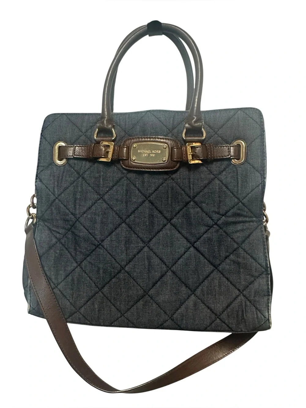 Michael Kors Quilted denim Tote Bag with Brown Trim